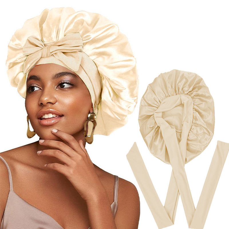 Silk/Satin Lined Hair Bonnet With Tie Band - Premium